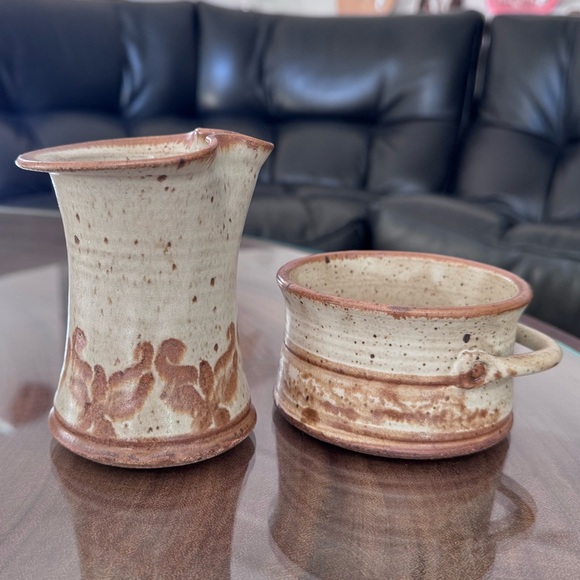 Handmade Studio Pottery Sugar&Creamer - Rustic Earth Tones - Picture 2 of 9